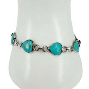 sterling silver turquoise heart link bracelet - GM265